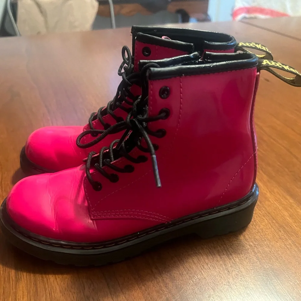 Dr. Martens Hot Pink Lace-Up Boots- Kids - Picture 2 of 6